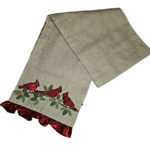 The Embroidered Red Cardinals Christmas Table Runner 70"x13" Holiday Decor Gold